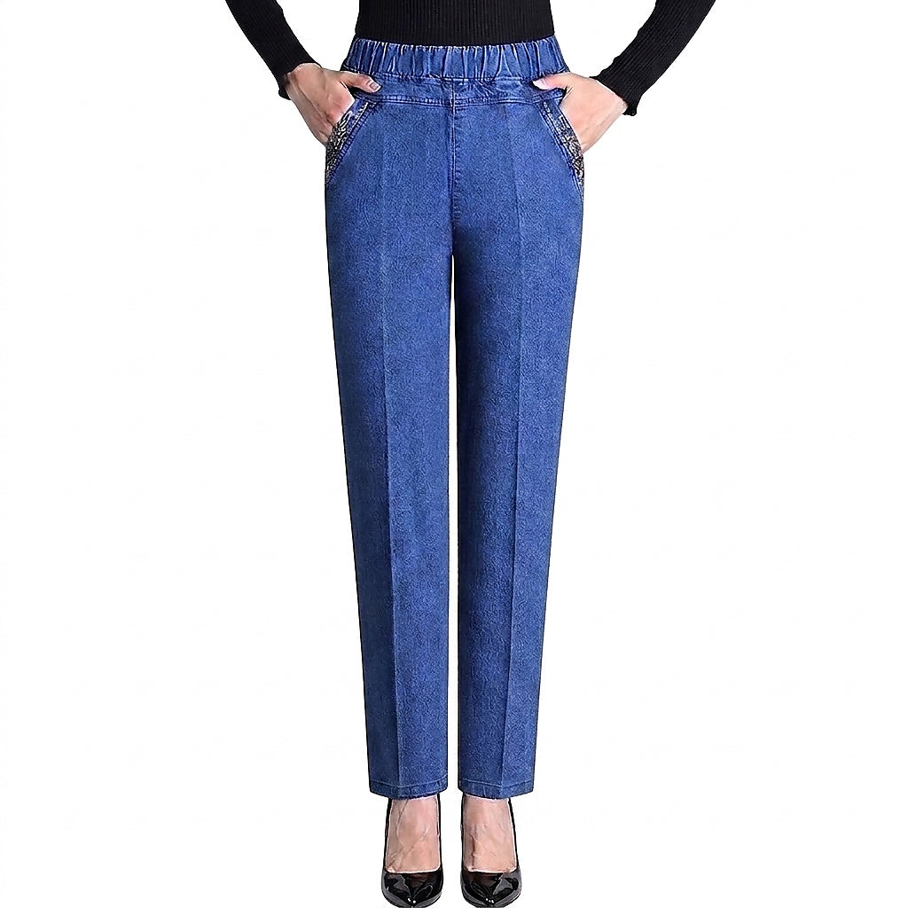 Damskie spodnie z prostymi nogawkami i elastycznym pasem-Pants for Women-Olave