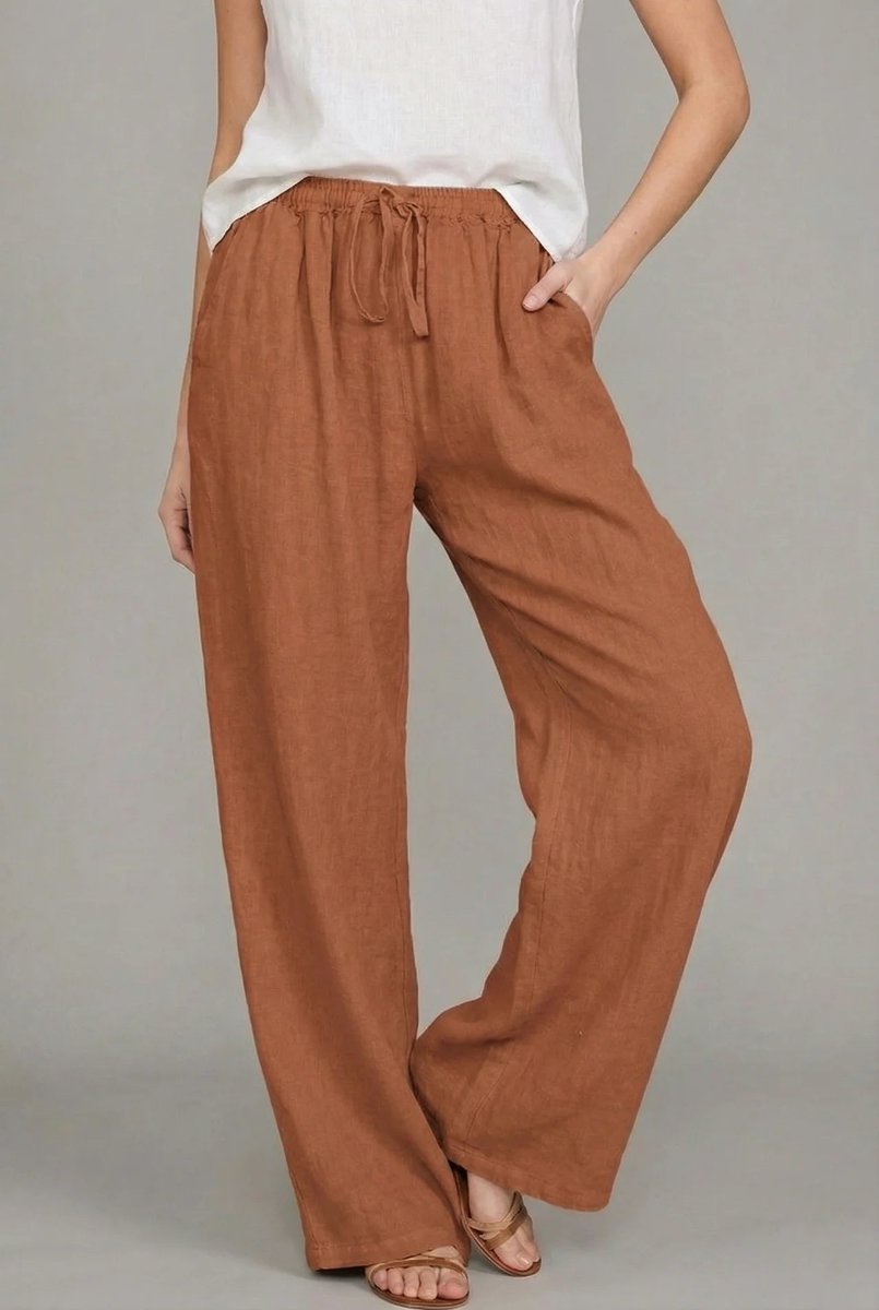 Damskie spodnie z szerokimi nogawkami i sznurkiem-Pants for Women-Olave