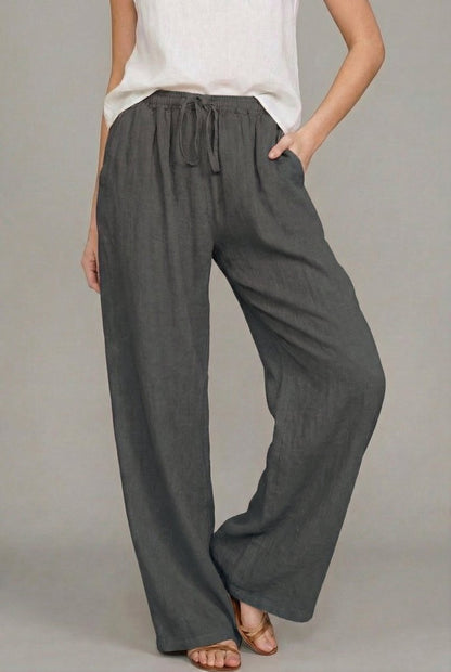 Damskie spodnie z szerokimi nogawkami i sznurkiem-Pants for Women-Olave