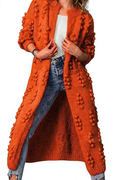 Długi damski kardigan z dzianiny z pomponami-Cardigan for women-Olave