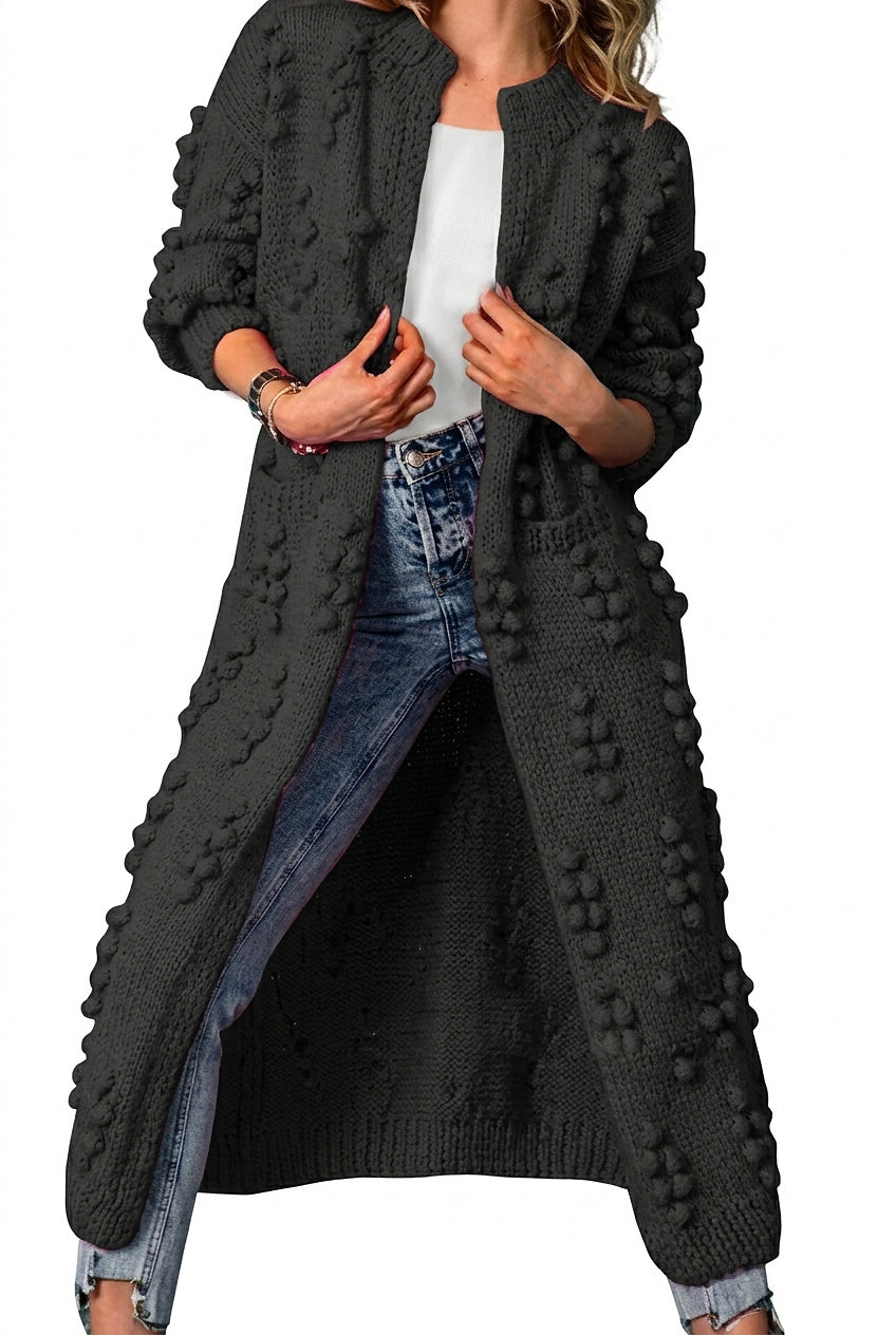 Długi damski kardigan z dzianiny z pomponami-Cardigan for women-Olave