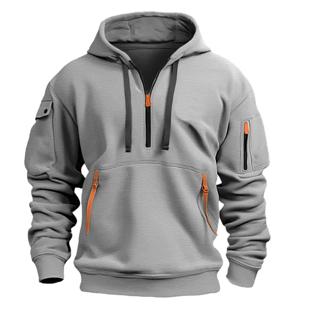 Męska bluza z kapturem i półzamkiem oraz kieszeniami użytkowymi-Jackets for men-Olave