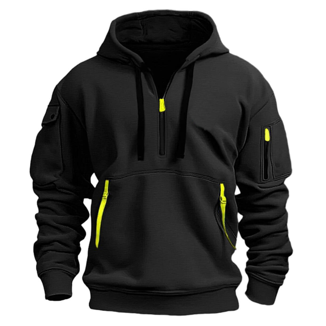 Męska bluza z kapturem i półzamkiem oraz kieszeniami użytkowymi-Jackets for men-Olave