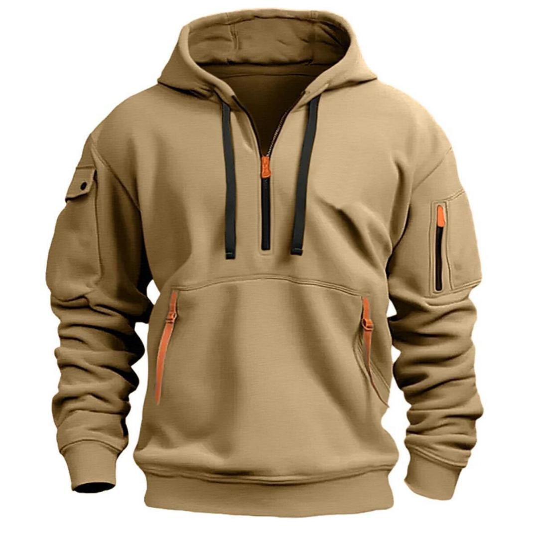 Męska bluza z kapturem i półzamkiem oraz kieszeniami użytkowymi-Jackets for men-Olave