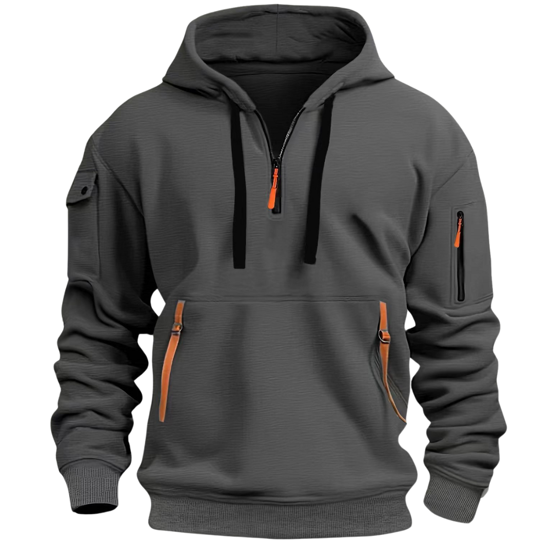 Męska bluza z kapturem i półzamkiem oraz kieszeniami użytkowymi-Jackets for men-Olave