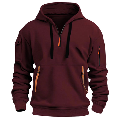 Męska bluza z kapturem i półzamkiem oraz kieszeniami użytkowymi-Jackets for men-Olave