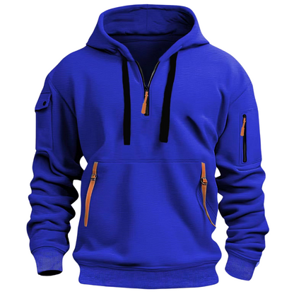 Męska bluza z kapturem i półzamkiem oraz kieszeniami użytkowymi-Jackets for men-Olave