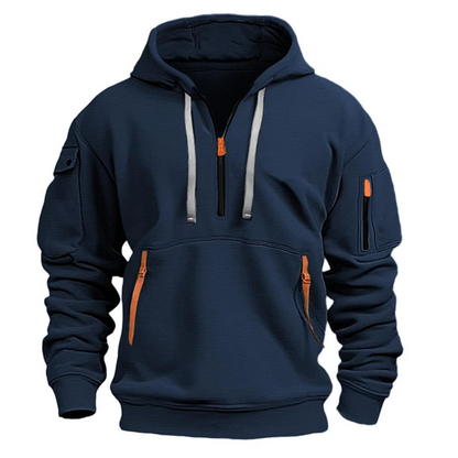 Męska bluza z kapturem i półzamkiem oraz kieszeniami użytkowymi-Jackets for men-Olave