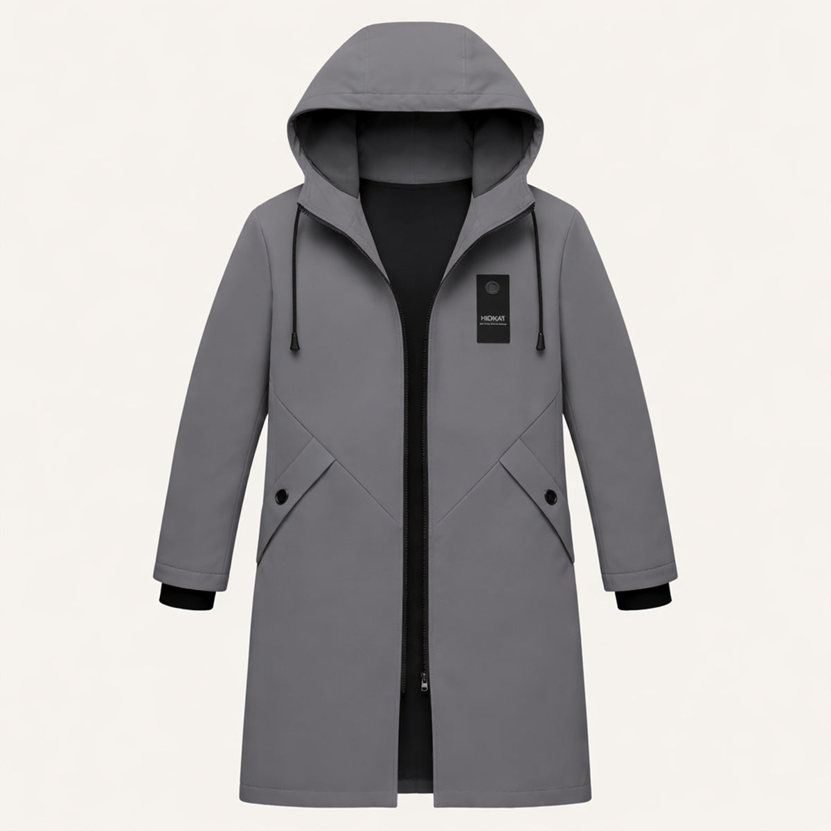 Męska długa kurtka z kapturem, sznurkiem i zamkiem błyskawicznym-Jackets for men-Olave