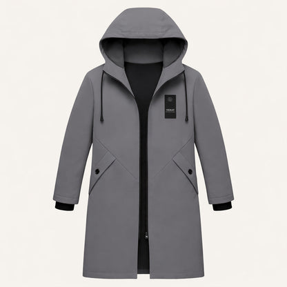 Męska długa kurtka z kapturem, sznurkiem i zamkiem błyskawicznym-Jackets for men-Olave
