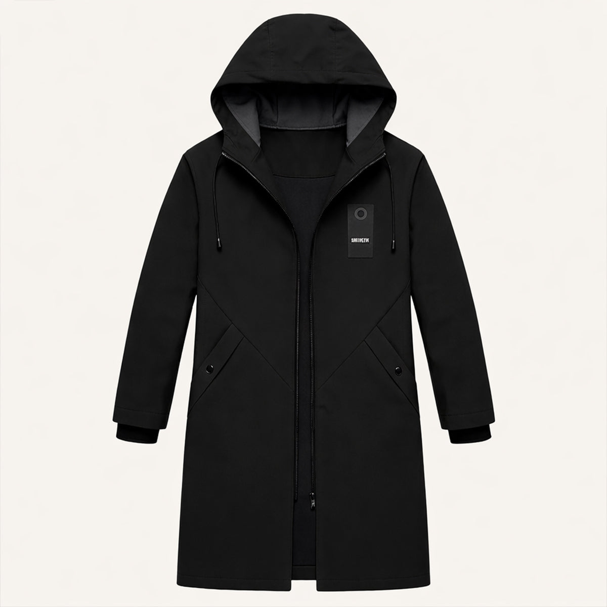 Męska długa kurtka z kapturem, sznurkiem i zamkiem błyskawicznym-Jackets for men-Olave