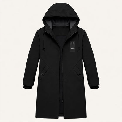 Męska długa kurtka z kapturem, sznurkiem i zamkiem błyskawicznym-Jackets for men-Olave