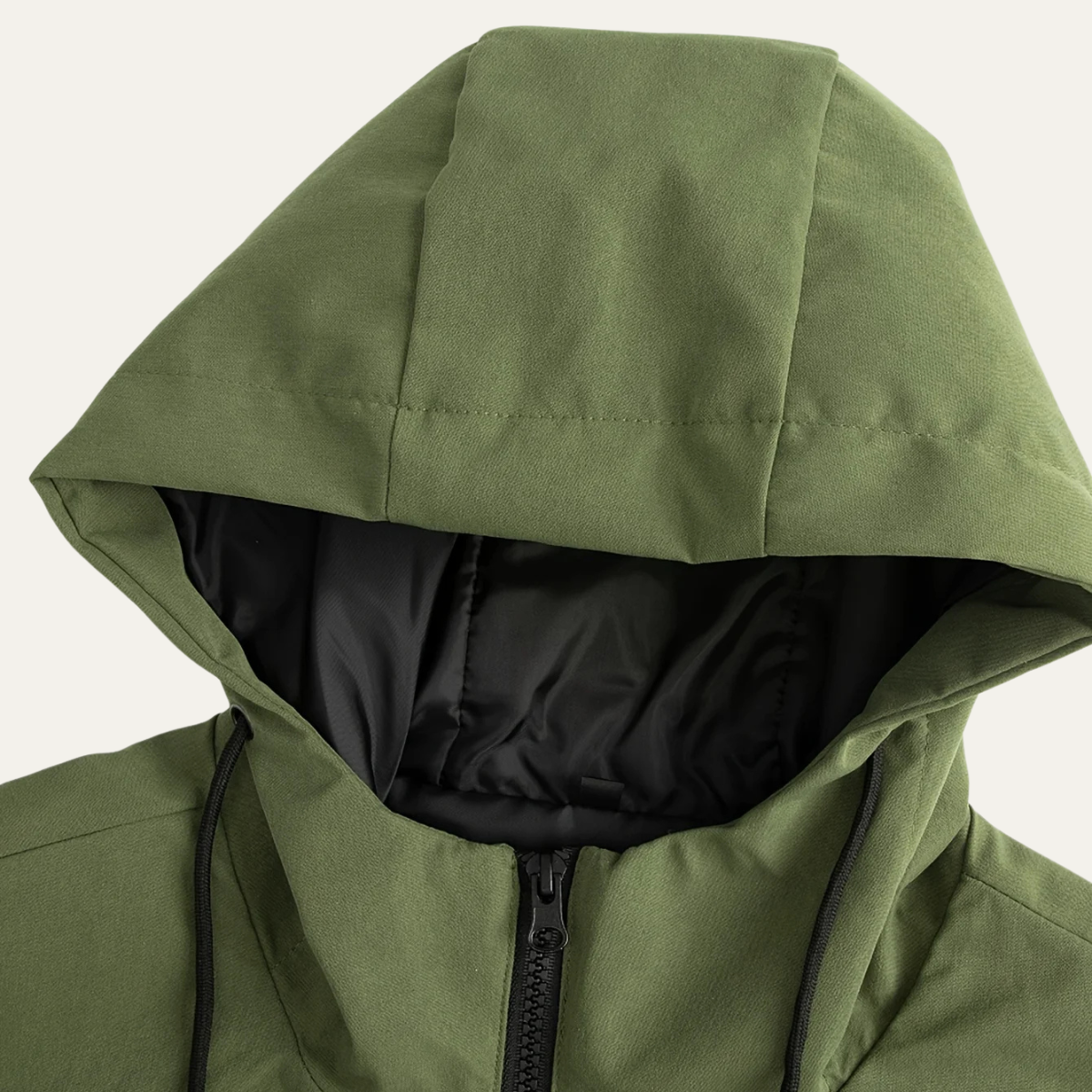 Męska długa kurtka z kapturem, sznurkiem i zamkiem błyskawicznym-Jackets for men-Olave