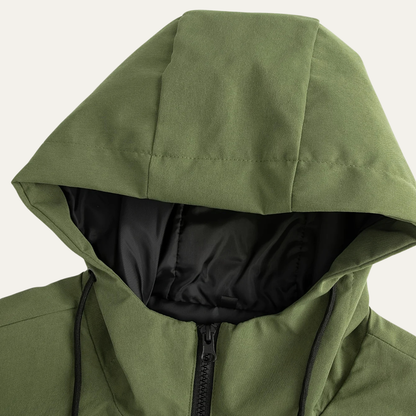 Męska długa kurtka z kapturem, sznurkiem i zamkiem błyskawicznym-Jackets for men-Olave