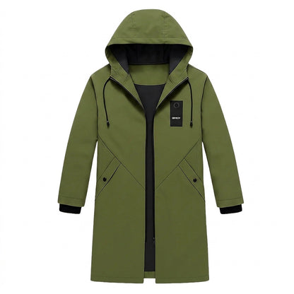 Męska długa kurtka z kapturem, sznurkiem i zamkiem błyskawicznym-Jackets for men-Olave