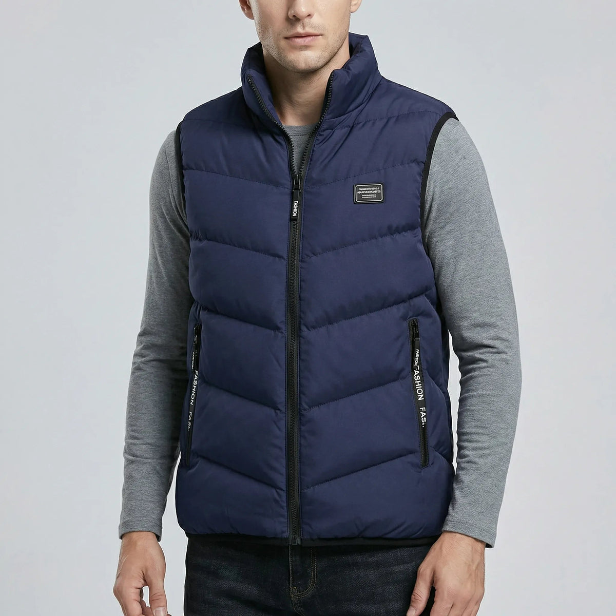 Męska kamizelka pikowana ze stójką i zamkiem błyskawicznym-Vests for men-Olave