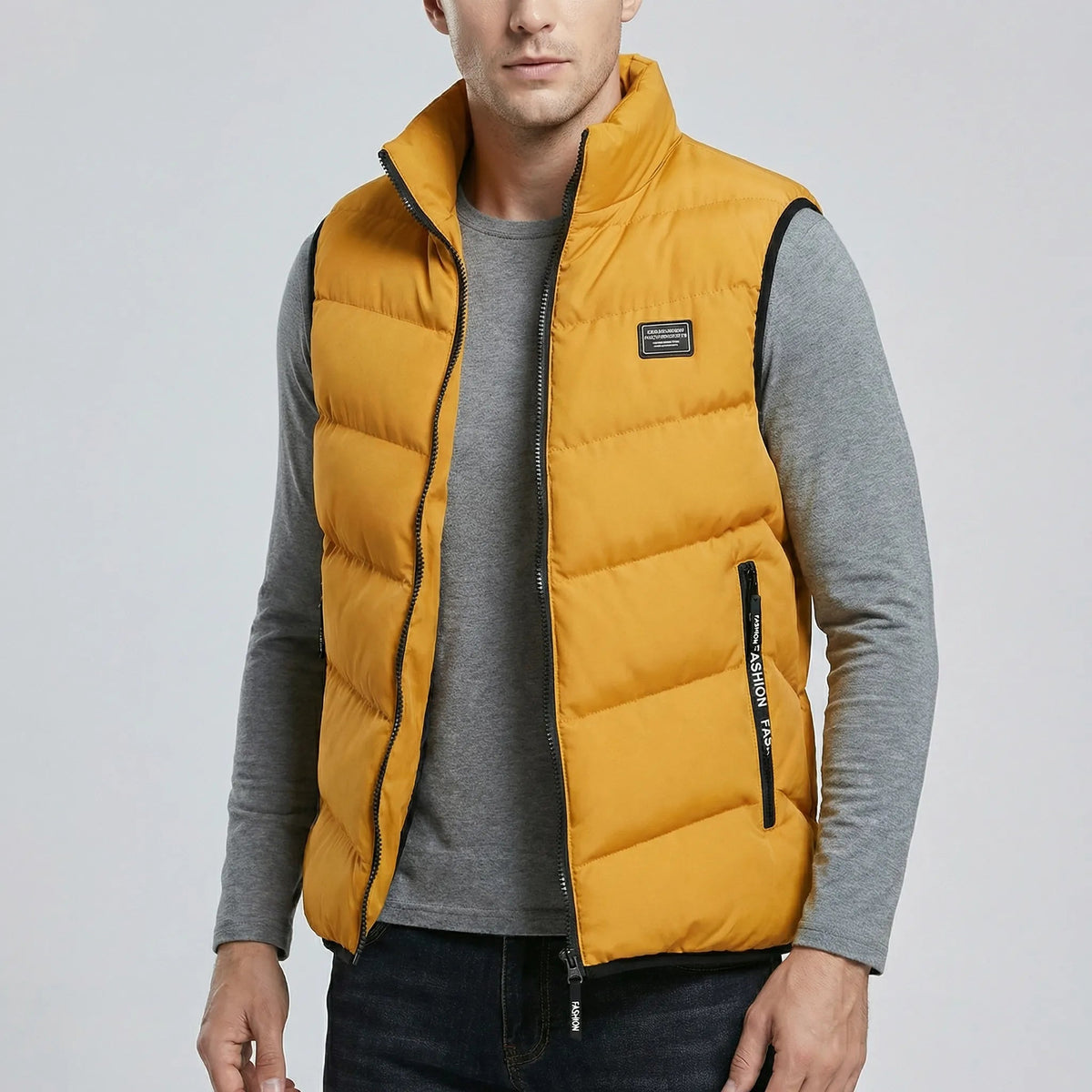 Męska kamizelka pikowana ze stójką i zamkiem błyskawicznym-Vests for men-Olave