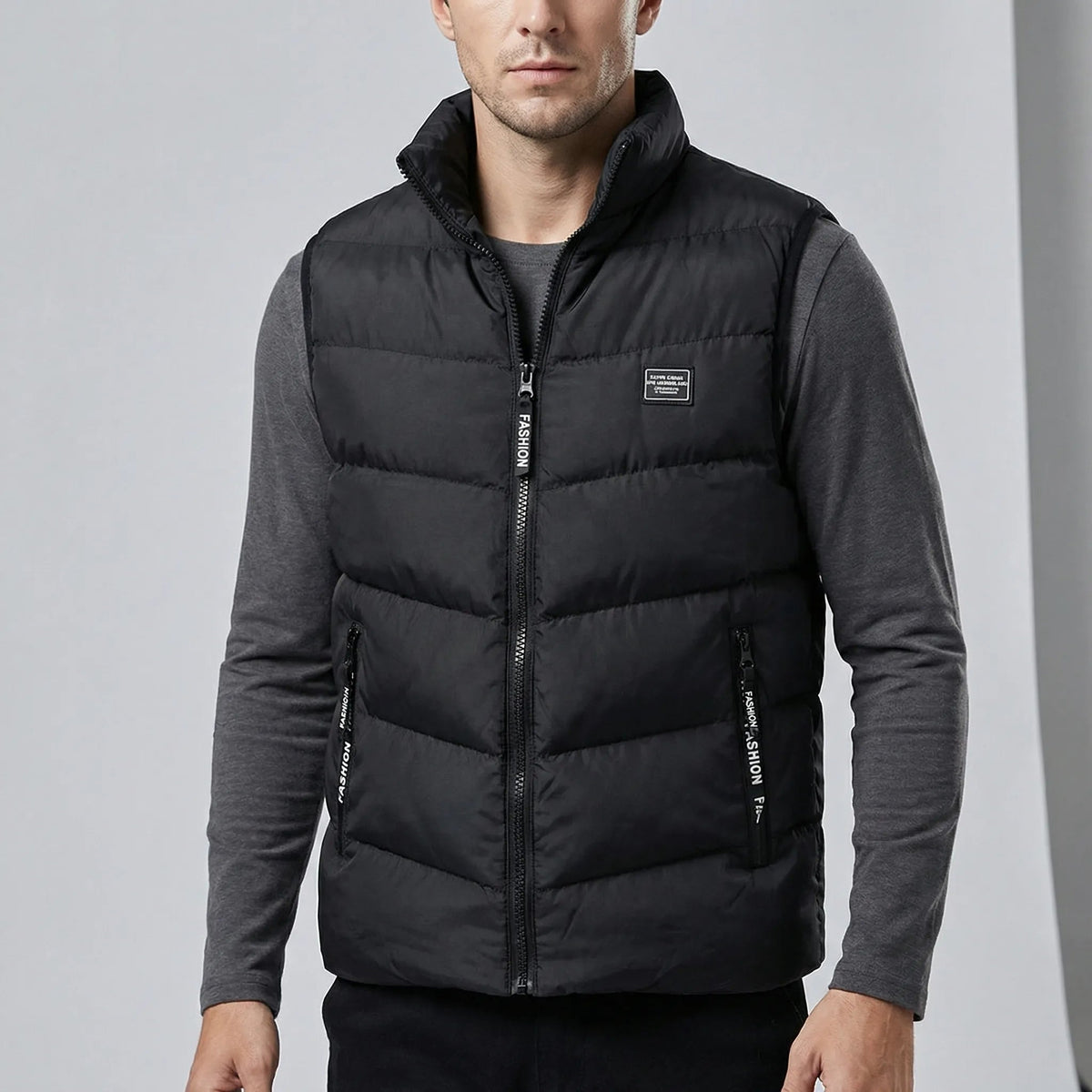 Męska kamizelka pikowana ze stójką i zamkiem błyskawicznym-Vests for men-Olave
