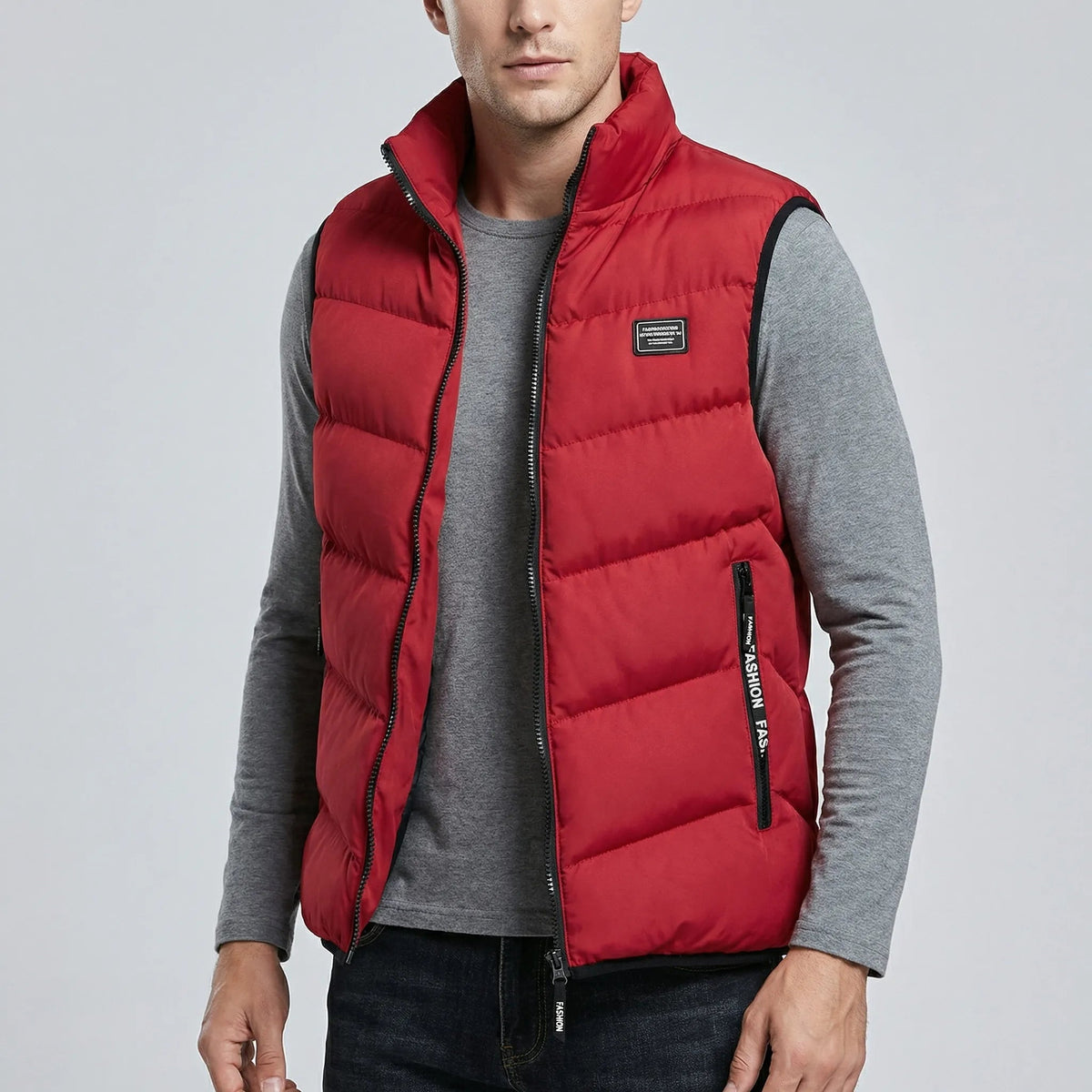 Męska kamizelka pikowana ze stójką i zamkiem błyskawicznym-Vests for men-Olave