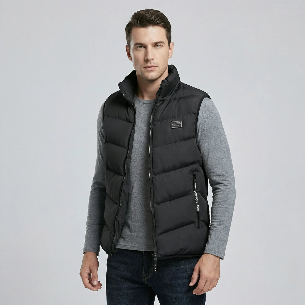 Męska kamizelka pikowana ze stójką i zamkiem błyskawicznym-Vests for men-Olave