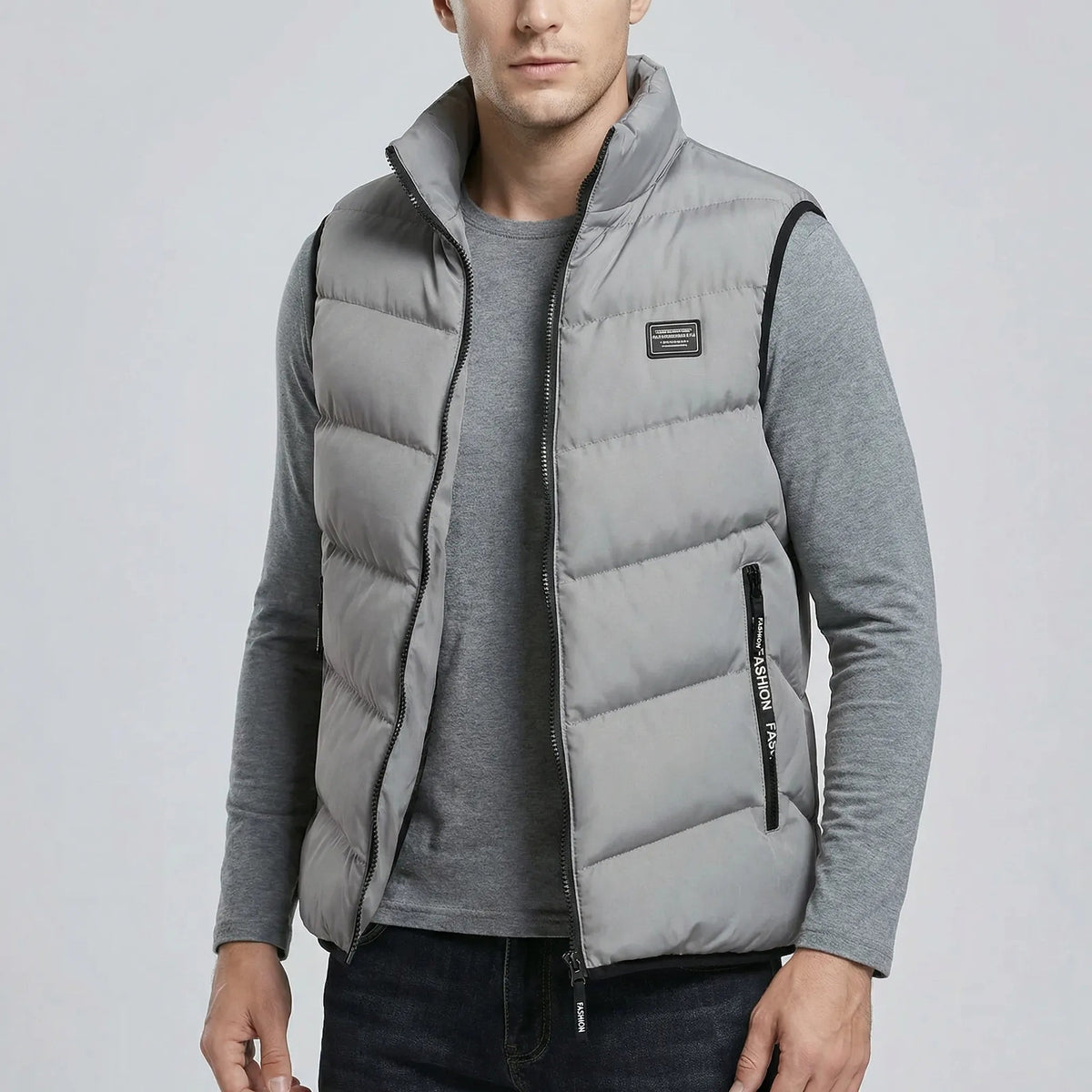 Męska kamizelka pikowana ze stójką i zamkiem błyskawicznym-Vests for men-Olave