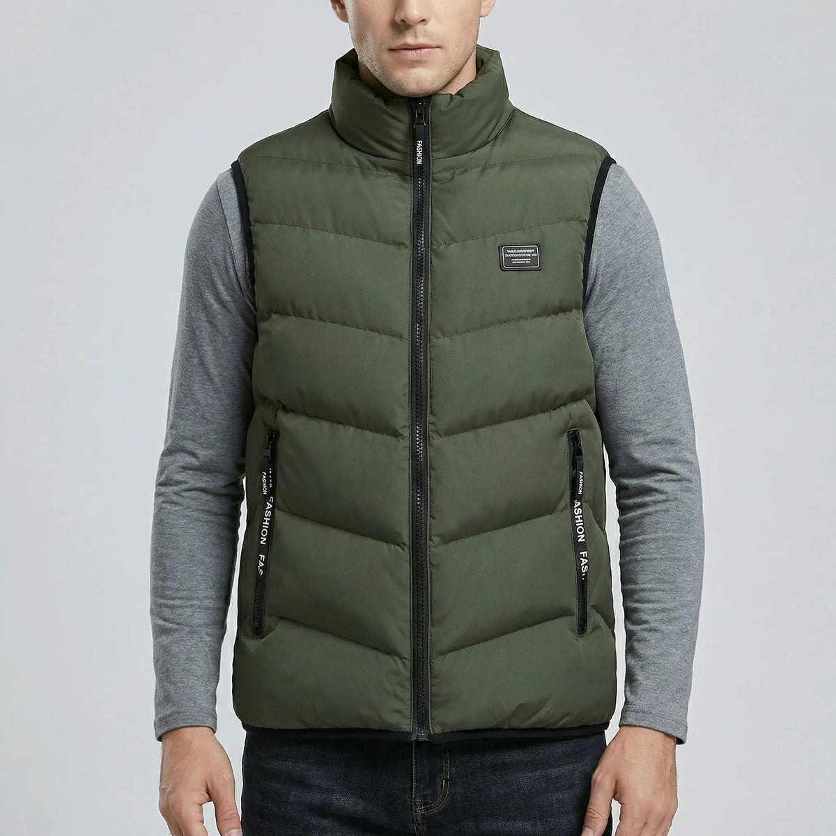 Męska kamizelka pikowana ze stójką i zamkiem błyskawicznym-Vests for men-Olave