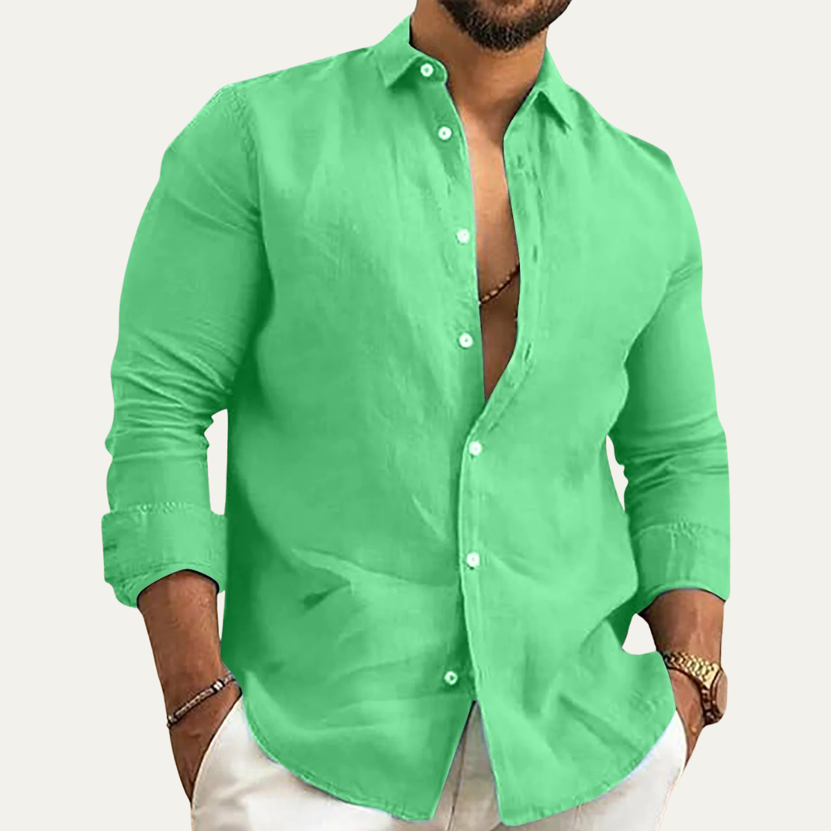 Męska koszula z długim rękawem-Shirts for men-Olave