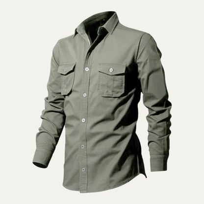Męska koszula z długim rękawem i dwiema kieszeniami na piersi-Shirts for men-Olave