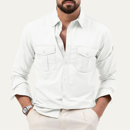 Męska koszula z długim rękawem i dwiema kieszeniami na piersi-Shirts for men-Olave
