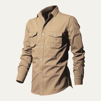 Męska koszula z długim rękawem i dwiema kieszeniami na piersi-Shirts for men-Olave