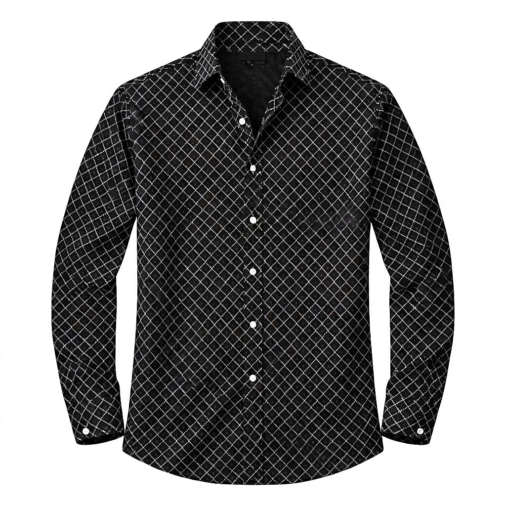 Męska koszula z długim rękawem w geometryczny wzór-Shirts for men-Olave