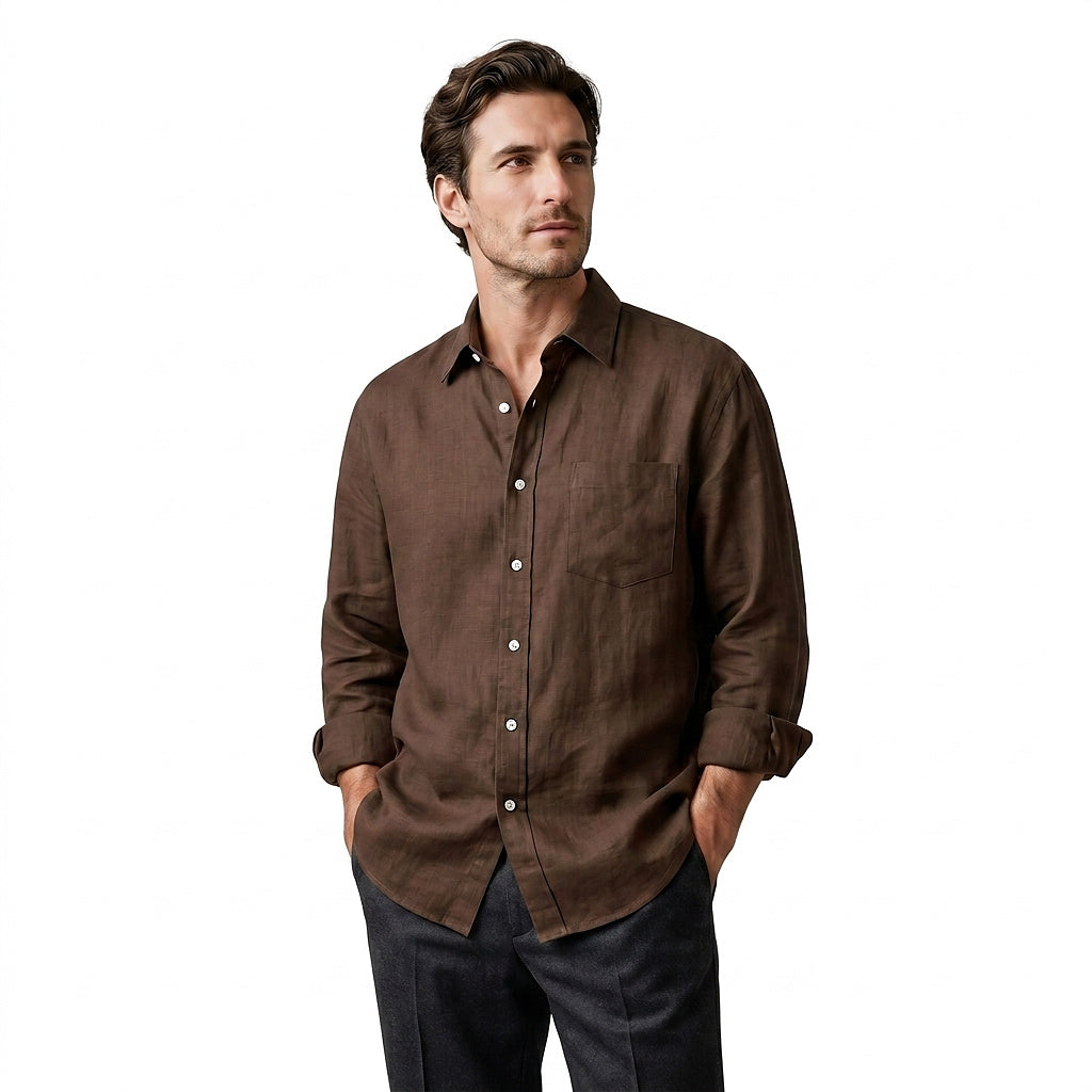 Męska koszula z długim rękawem zapinana na guziki-Shirts for men-Olave