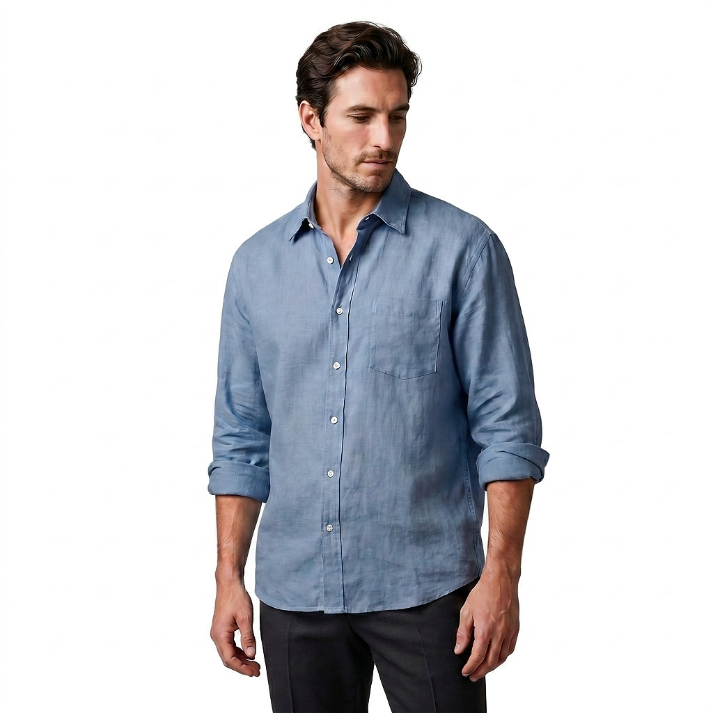 Męska koszula z długim rękawem zapinana na guziki-Shirts for men-Olave