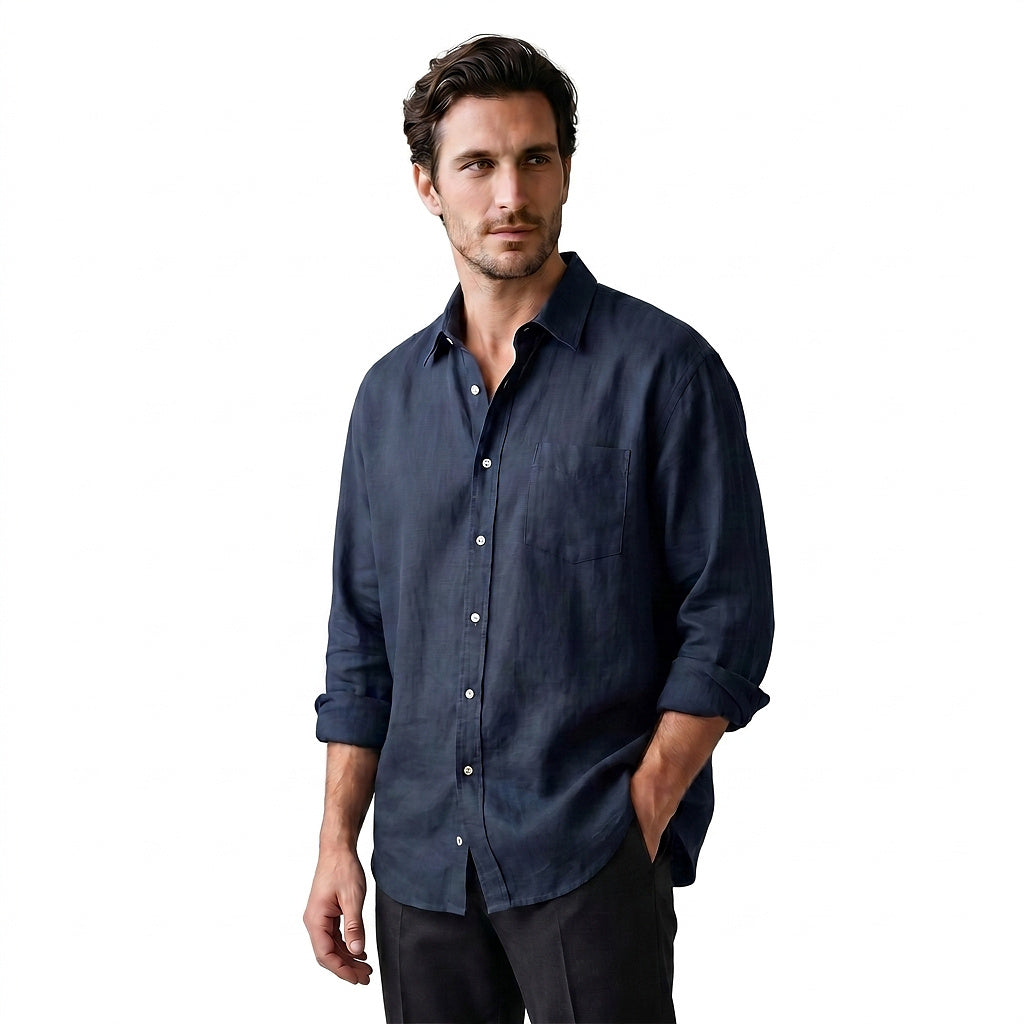 Męska koszula z długim rękawem zapinana na guziki-Shirts for men-Olave