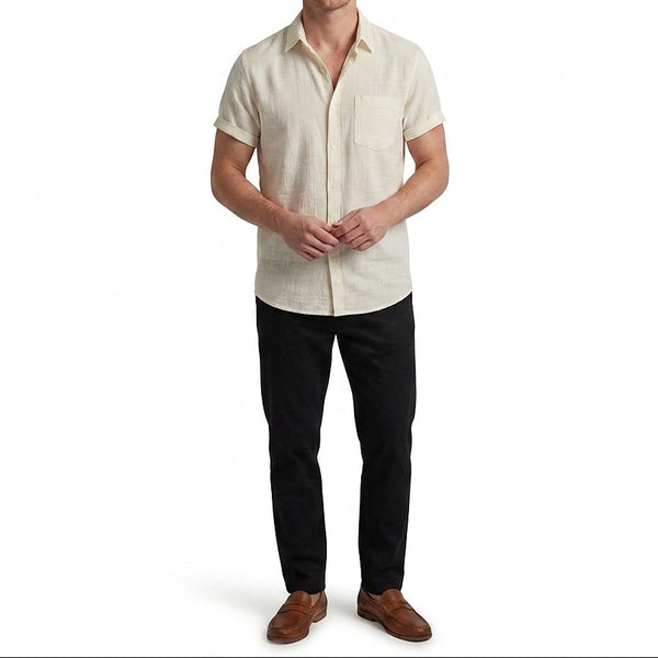 Męska koszula z krótkim rękawem zapinana na guziki-Shirts for men-Olave