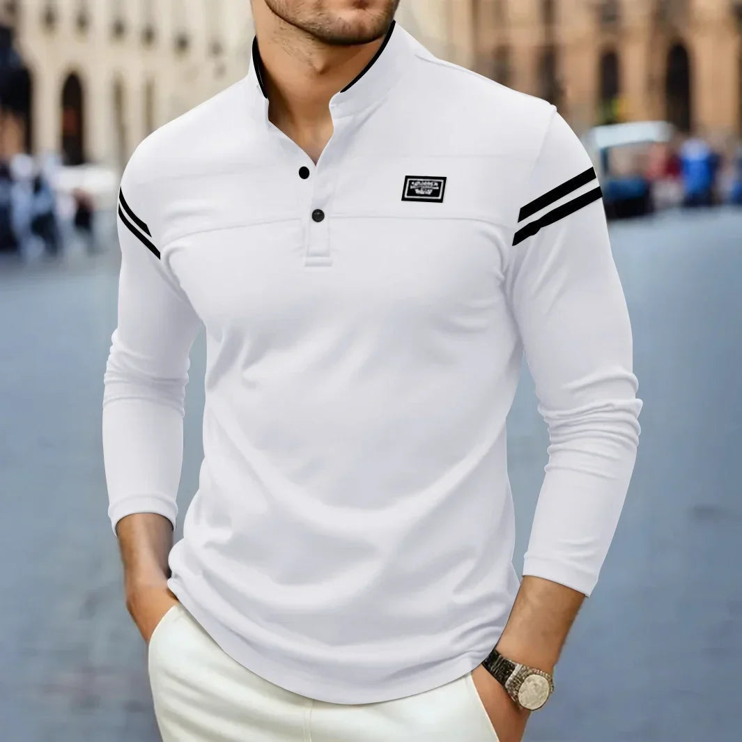 Męska koszulka polo z długim rękawem i stójką-T-Shirts & Polos for men-Olave