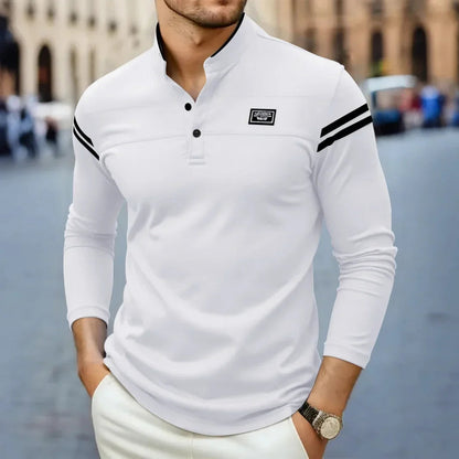 Męska koszulka polo z długim rękawem i stójką-T-Shirts & Polos for men-Olave