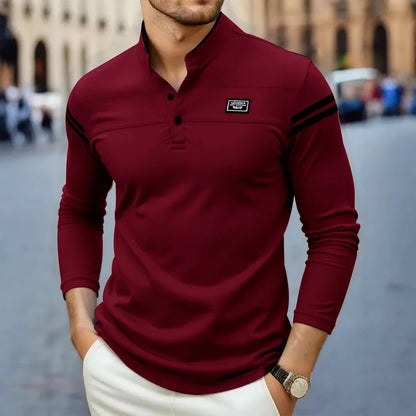 Męska koszulka polo z długim rękawem i stójką-T-Shirts & Polos for men-Olave
