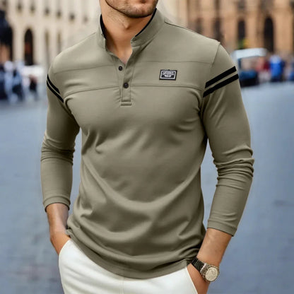 Męska koszulka polo z długim rękawem i stójką-T-Shirts & Polos for men-Olave