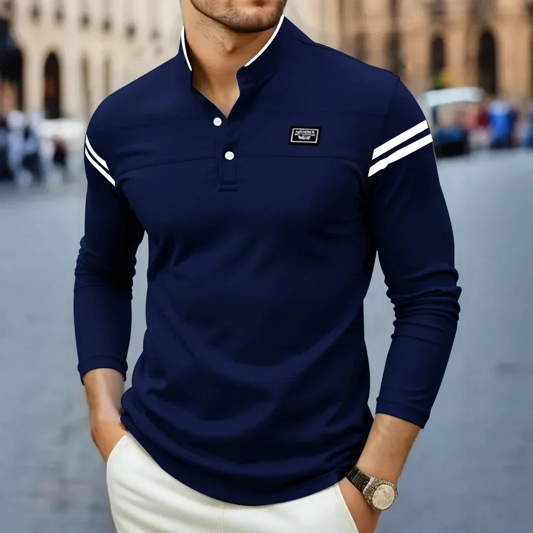 Męska koszulka polo z długim rękawem i stójką-T-Shirts & Polos for men-Olave