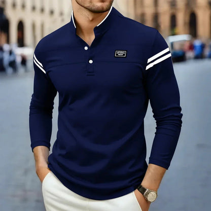 Męska koszulka polo z długim rękawem i stójką-T-Shirts & Polos for men-Olave