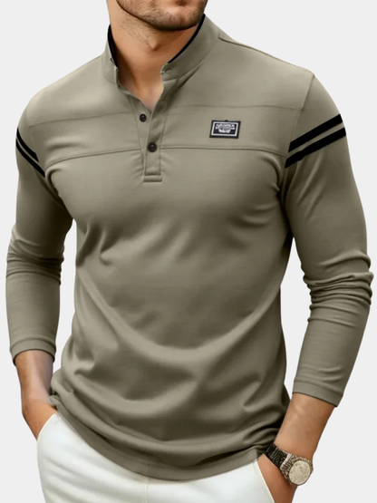 Męska koszulka polo z długim rękawem i stójką-T-Shirts & Polos for men-Olave