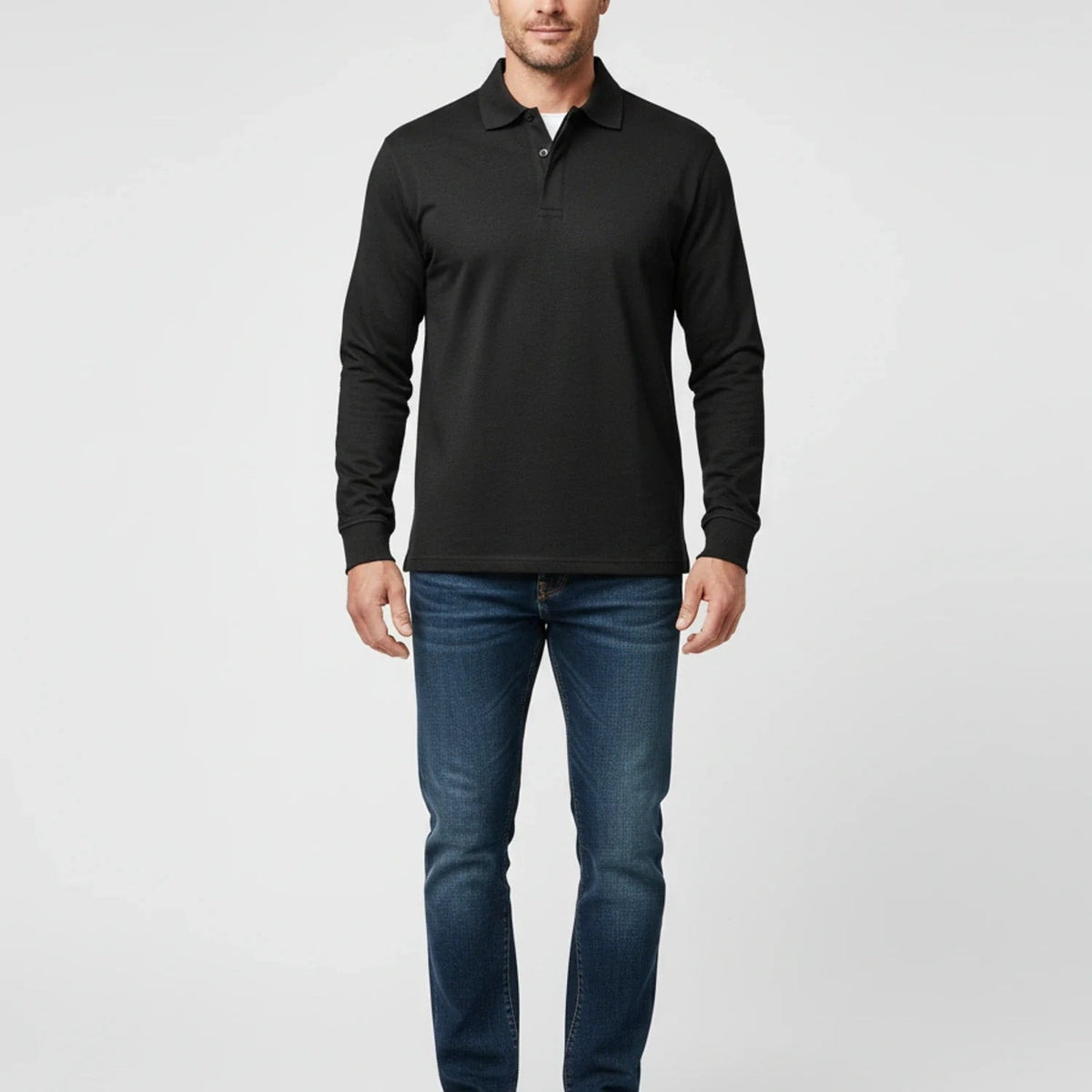 Męska koszulka polo z długim rękawem i zapięciem na guziki-Shirts for men-Olave