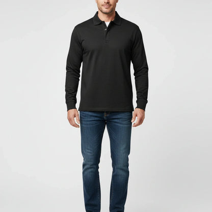 Męska koszulka polo z długim rękawem i zapięciem na guziki-Shirts for men-Olave
