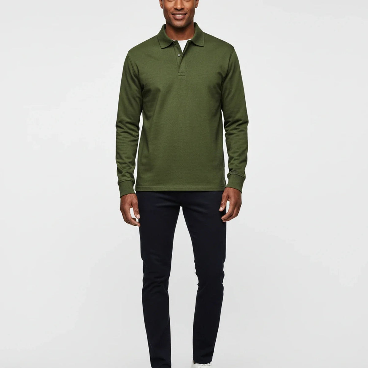 Męska koszulka polo z długim rękawem i zapięciem na guziki-Shirts for men-Olave