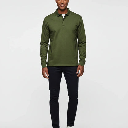 Męska koszulka polo z długim rękawem i zapięciem na guziki-Shirts for men-Olave