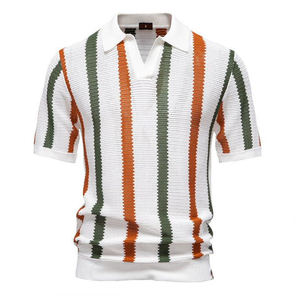 Męska koszulka polo z dzianiny w paski-T-Shirts & Polos for men-Olave