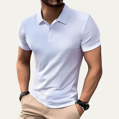 Męska koszulka polo z krótkim rękawem i zapięciem na guziki-Shirts for men-Olave