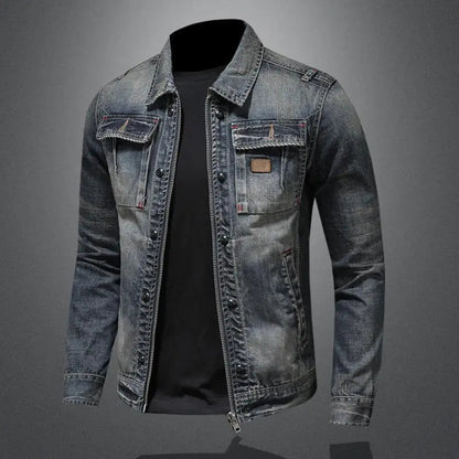 Męska kurtka jeansowa z zamkiem błyskawicznym i kieszeniami na piersi-Jackets for men-Olave