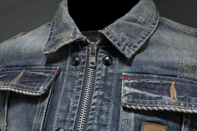 Męska kurtka jeansowa z zamkiem błyskawicznym i kieszeniami na piersi-Jackets for men-Olave